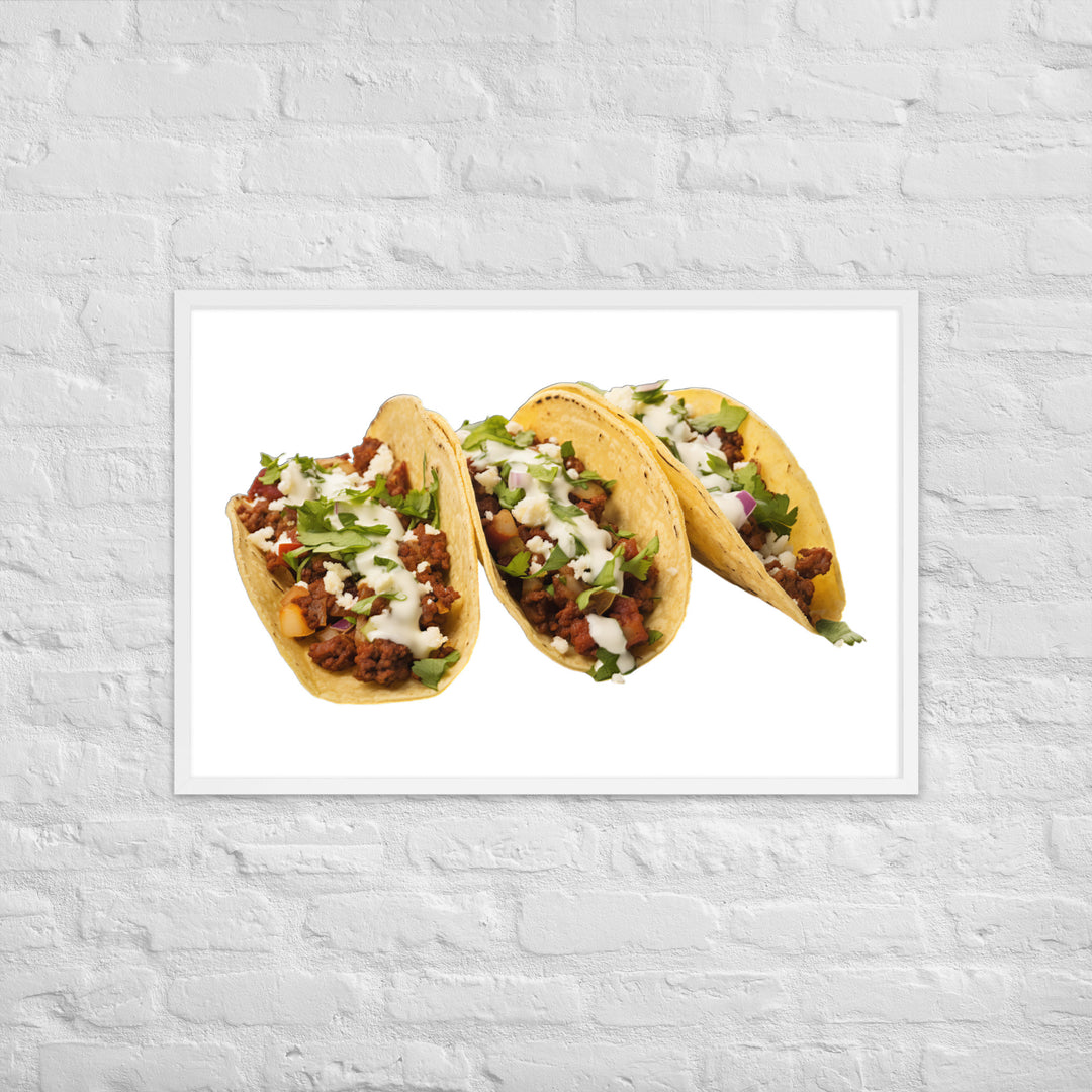 Spicy Chorizo Tacos Glow Framed poster 🤤 from Yumify.AI